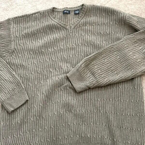 IZOD MUTED OLIVE GREEN V NECK CABLE KNIT SWEATER SIZE XXL